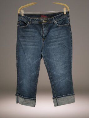 Deluxe LA Blues Womens 14 Cuffed Denim Capri Jeans Stretch Medium Wash